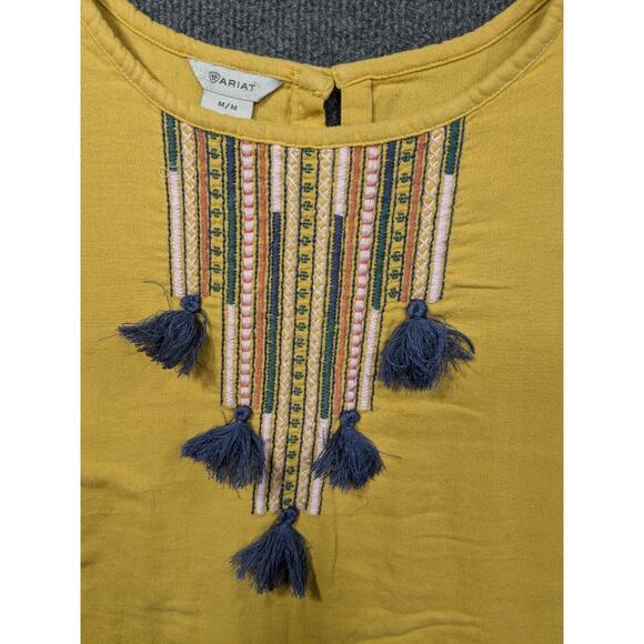Ariat Mona Top Womens Medium Yellow Embriodered Boho Western Tassals Shirt - Picture 2 of 10